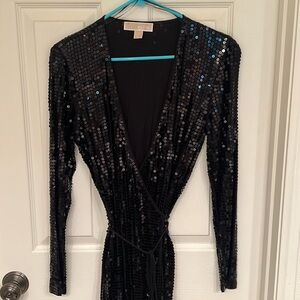 Michael Kors Black Sequin Wrap Dress